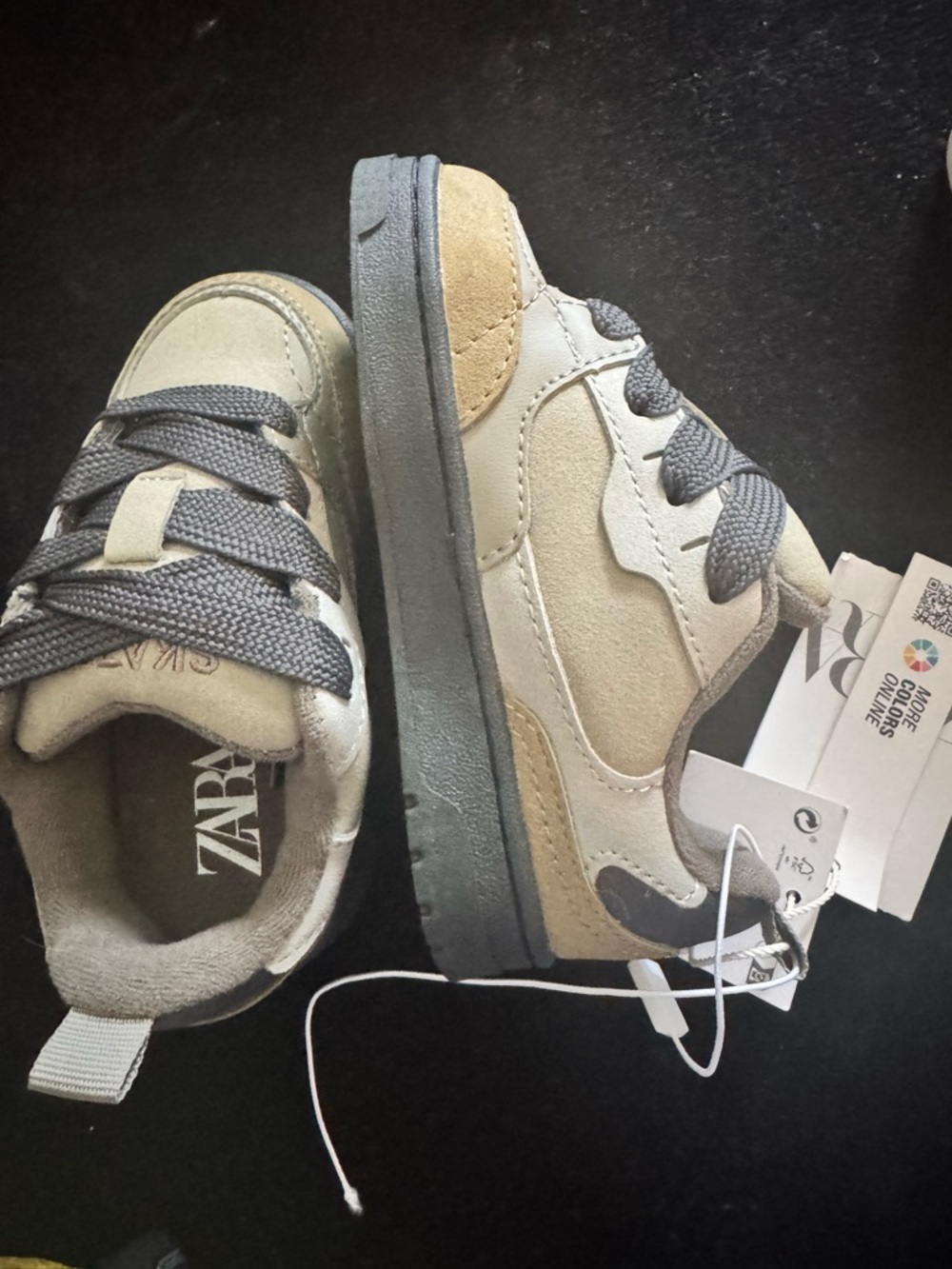 Zara Kids Beige and Gray Suede Lace-Up Sneakers